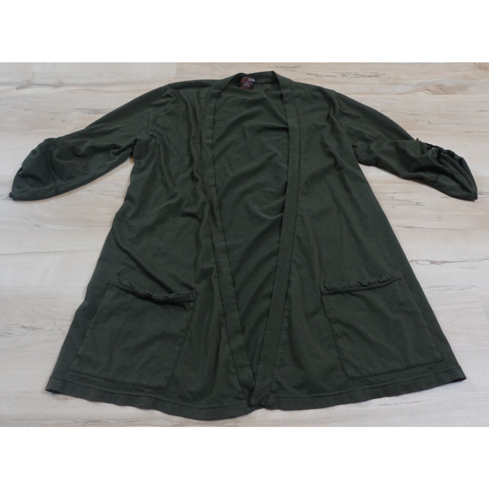 Bobi Women Small‎ Cardigan 100% Cotton Open Front Pockets Green